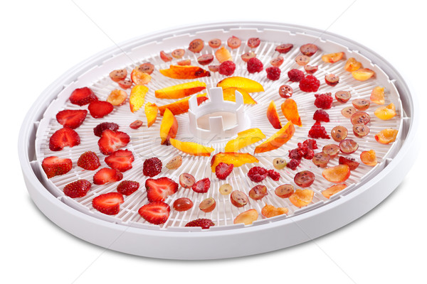 Slices of fruits and berries on dehydrator tray Stock photo © BSANI