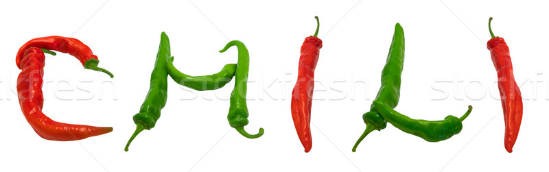 Stock fotó: Chili · szöveg · paprikák · piros · zöld · izolált