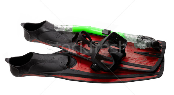 Mask, snorkel and flippers with water drops Stock photo © BSANI