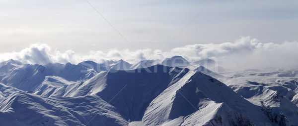 Stock foto: Panorama · Abend · Berge · Dunst · Georgia