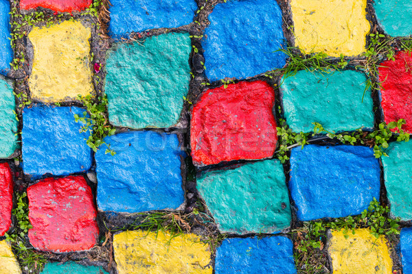 Old painted cobblestone background with grass Stock photo © bubutu