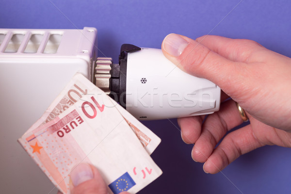 Radiator thermostat, banknote and hand - purple Stock photo © bubutu
