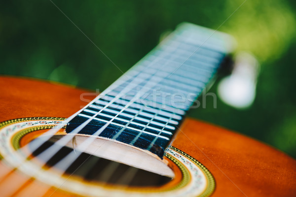 Akoestische gitaar brug macro ondiep gitaar Stockfoto © bubutu
