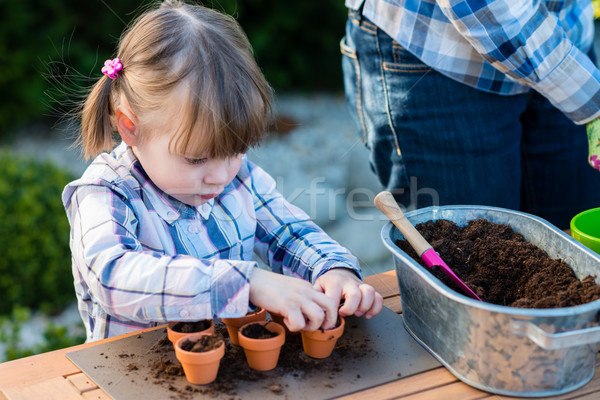 Girl planting flower bulbs with her mother Stock photo © bubutu