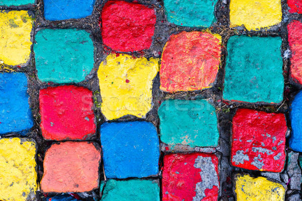 Stock foto: Alten · gemalt · Kopfsteinpflaster · Gras · farbenreich · Textur