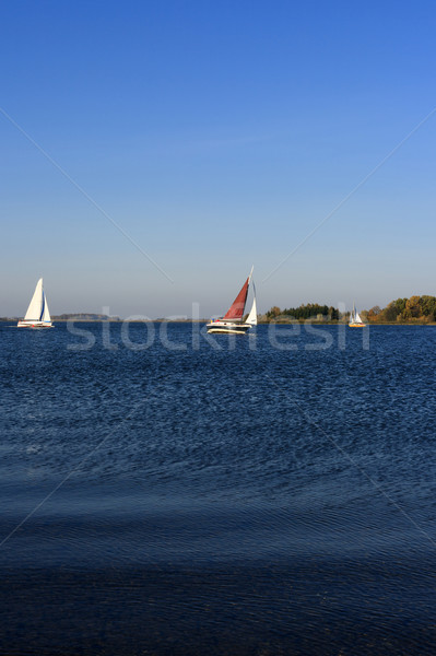 Jacht vitorlázik tó festői kilátás tengerpart Stock fotó © Bumerizz