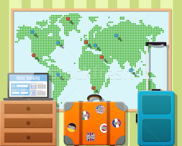 Foto stock: Viaje · maletas · pegatinas · mapa · del · mundo · alrededor · mundo