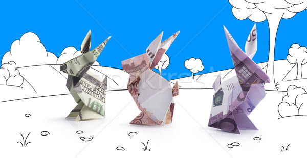 Foto stock: Origami · liebre · billetes · paisaje · papel