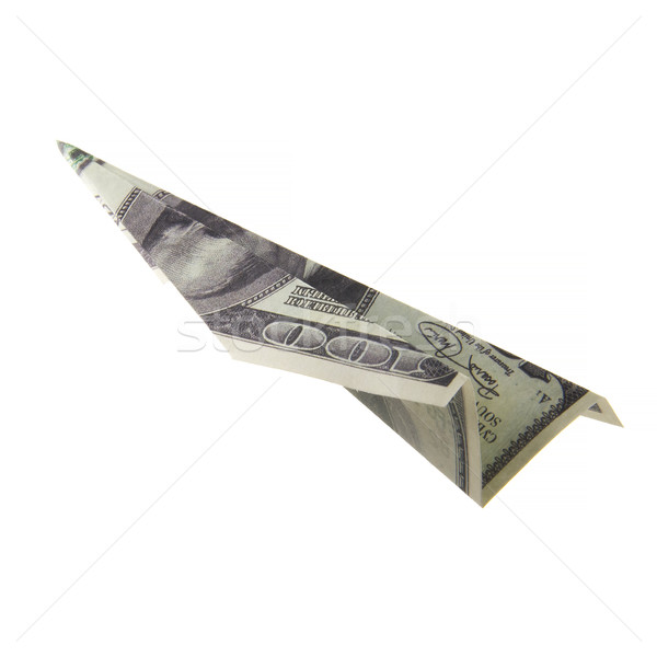 Origami avion bancnote alb afaceri hârtie Imagine de stoc © butenkow