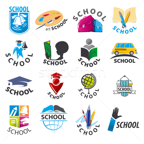 Foto stock: Grande · establecer · vector · logos · escuela · libro