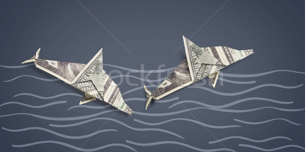 Foto stock: Origami · golfinho · notas · fora · pintado · mar