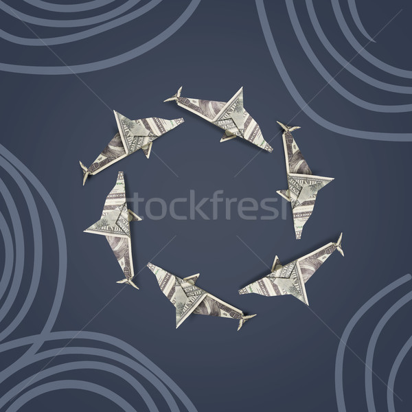 Origami delfines billetes fuera pintado mar Foto stock © butenkow