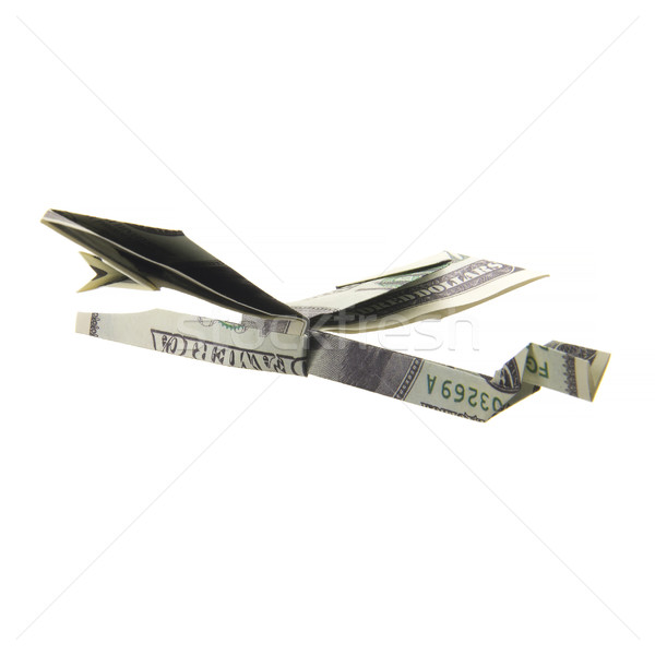 Origami avion bancnote alb afaceri hârtie Imagine de stoc © butenkow