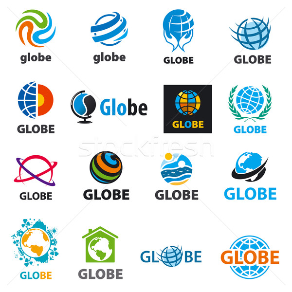 Stockfoto: Collectie · vector · logos · globes · huis · wereldbol