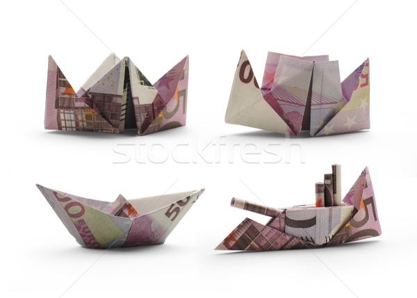 Foto stock: Colección · origami · buques · cinco · cien · euros