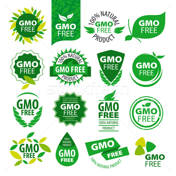 big set of vector logos natural products without GMOs Stock photo © butenkow