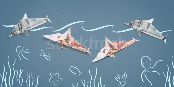 Origami delfin bankjegyek ki festett tenger Stock fotó © butenkow