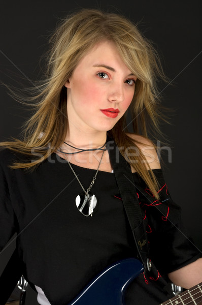 Rocksztár játszik gitár nő zene szemek Stock fotó © BVDC