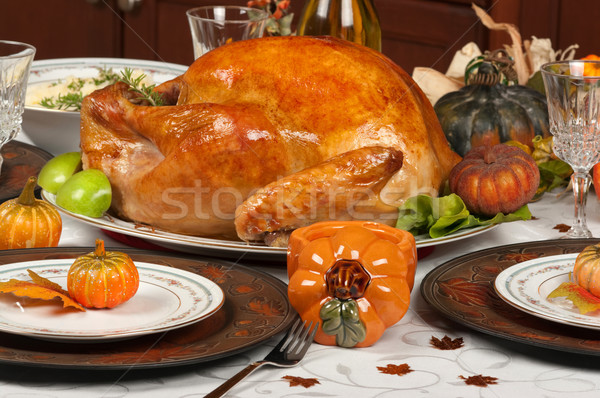 Foto d'archivio: Ringraziamento · Turchia · vino · candela · cena · piatto
