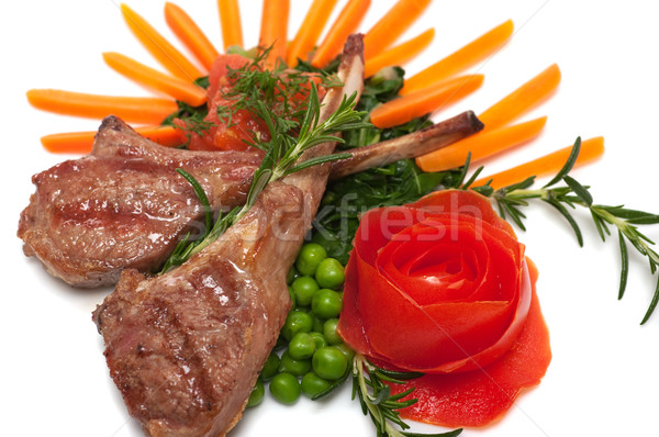 Foto stock: Cordeiro · grelhado · carne · tomates · cenoura