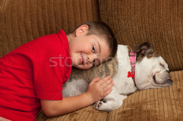 [[stock_photo]]: Garçon · chien · animal · enfants · enfant · Kid