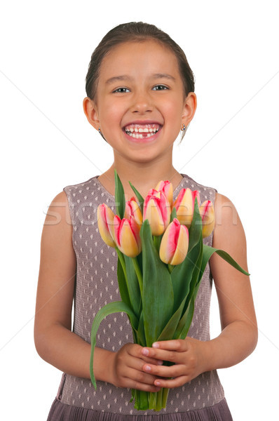 Mères jour belle petite fille fleurs anniversaire [[stock_photo]] © BVDC