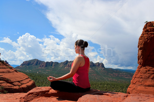 瑜伽 美麗 森林 性質 沙漠 岩 商業照片 © BVDC