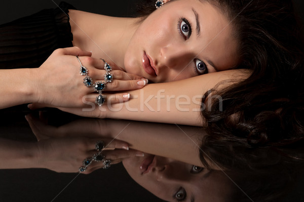 Saffier diamant sieraden ketting oorbel vrouw Stockfoto © BVDC