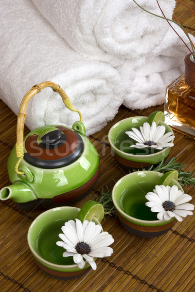 Estância termal aromaterapia relaxante chá medicinal macio algodão Foto stock © BVDC