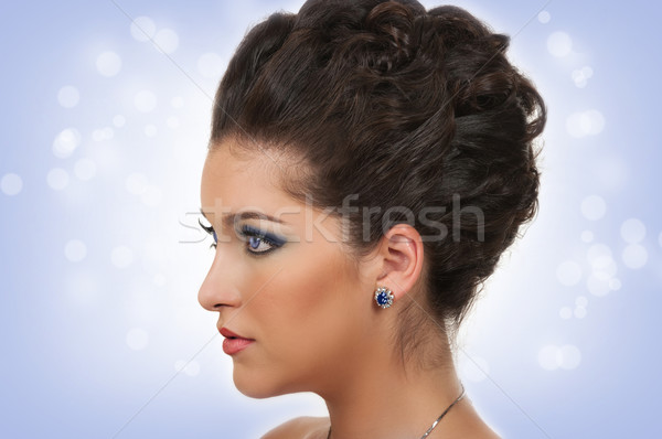Moda młoda kobieta piękna fryzura uzupełnić szafir Zdjęcia stock © BVDC