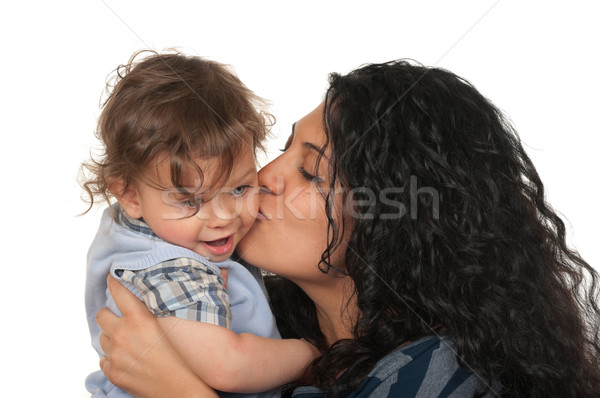 Stockfoto: Moeder · zoon · moeders · liefde · kus · jongen