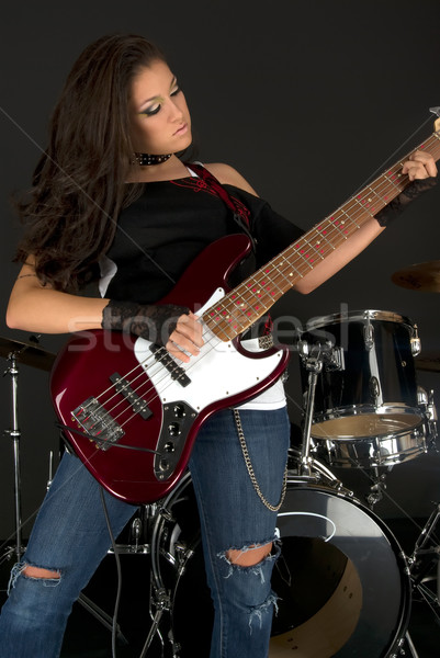 Foto stock: Estrela · do · rock · belo · compensar · jogar · guitarra · música