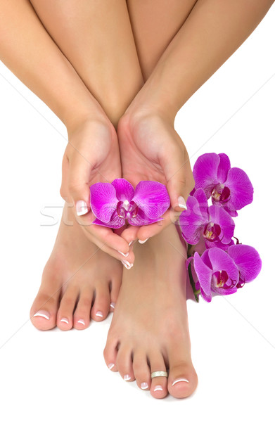 [[stock_photo]]: Spa · pieds · mains · belle · orchidées · femme