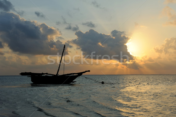 Stock photo: Beautiful tropical sunset with boat