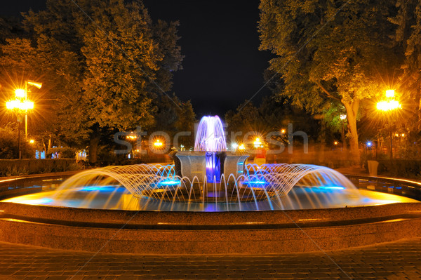 Colored water fountain at night Stock photo © byrdyak