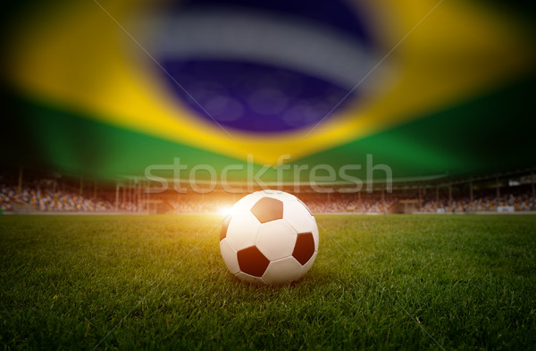 Сток-фото: футбольным · мячом · области · стадион · Бразилия · флаг · спорт