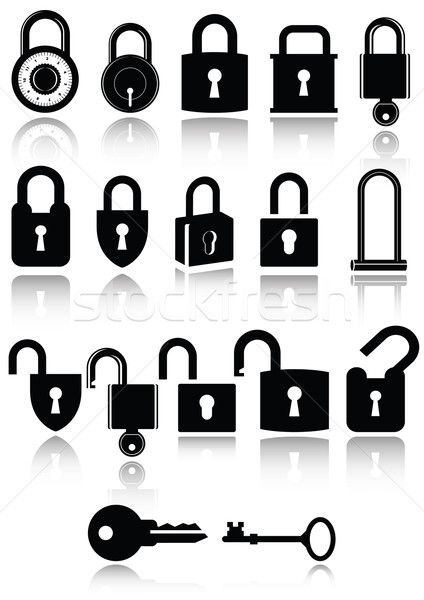 Ingesteld slot iconen illustratie sleutel alle Stockfoto © Bytedust