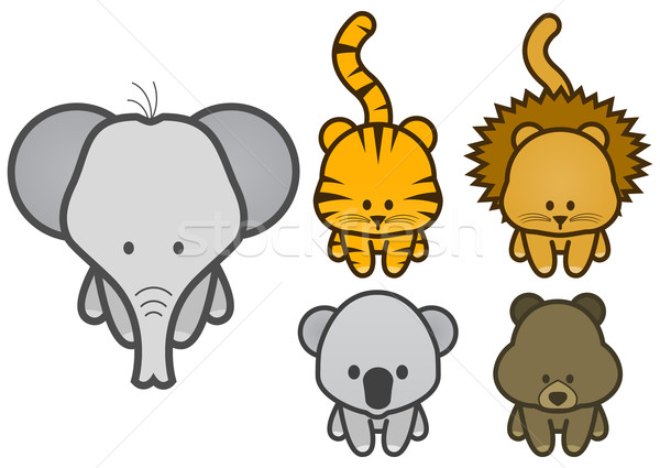 Stock photo: Vector illustration set of cartoon wild or zoo animals.