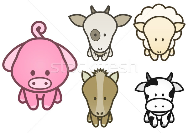Stock photo: Vector illustration set of cartoon farm animals.