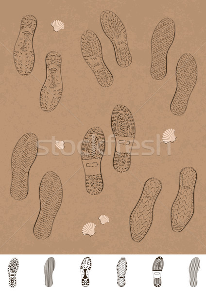Stock foto: Illustration · Set · Fußabdrücke · Strand · Textur · Wirkung