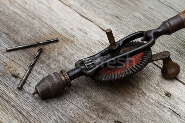 Hand boor oude houten tafel hout bouw Stockfoto © c12