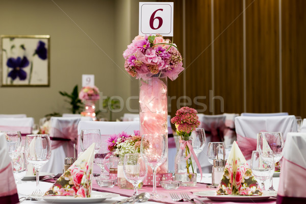 Stock photo: wedding tables set with flower