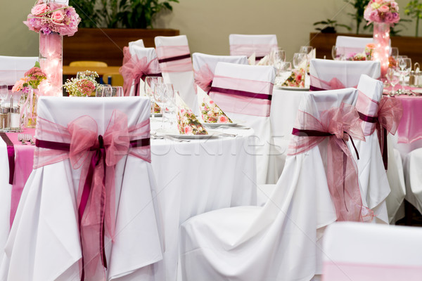 Nuntă set amenda de mese trandafir restaurant Imagine de stoc © c12