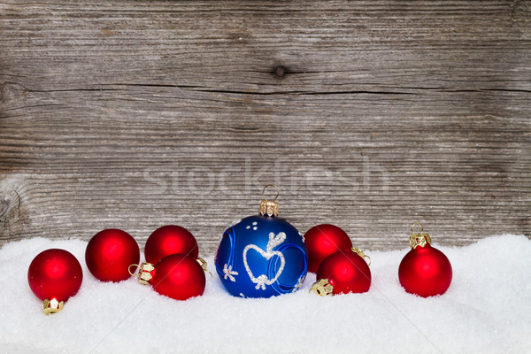 Christmas Rood Blauw sneeuw houten Stockfoto © c12