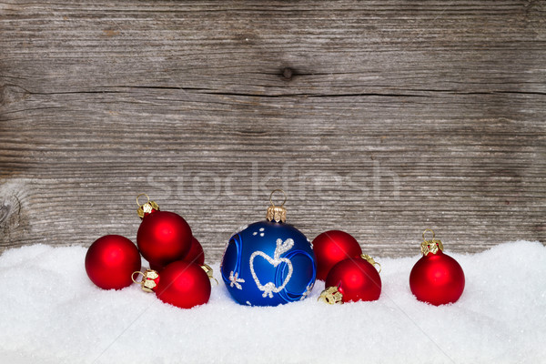 Christmas Rood Blauw sneeuw houten Stockfoto © c12