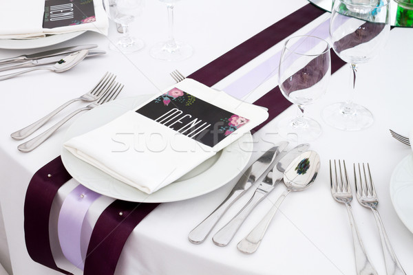 Bruiloft tabel paars decoratie restaurant diner Stockfoto © c12