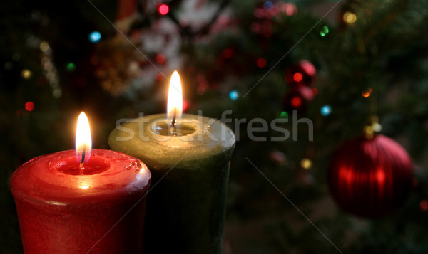 Dwa christmas świece zestaw drzewo noc Zdjęcia stock © ca2hill