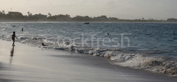 Játszik árapály alkonyat sziluettek kettő gyerekek Stock fotó © ca2hill