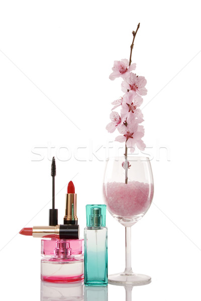 Cosmétiques cerise fleur parfum bouteilles blanche [[stock_photo]] © caimacanul