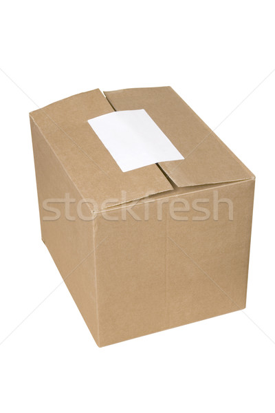 closed shipping cardboard box whit white empty label Stock photo © caimacanul